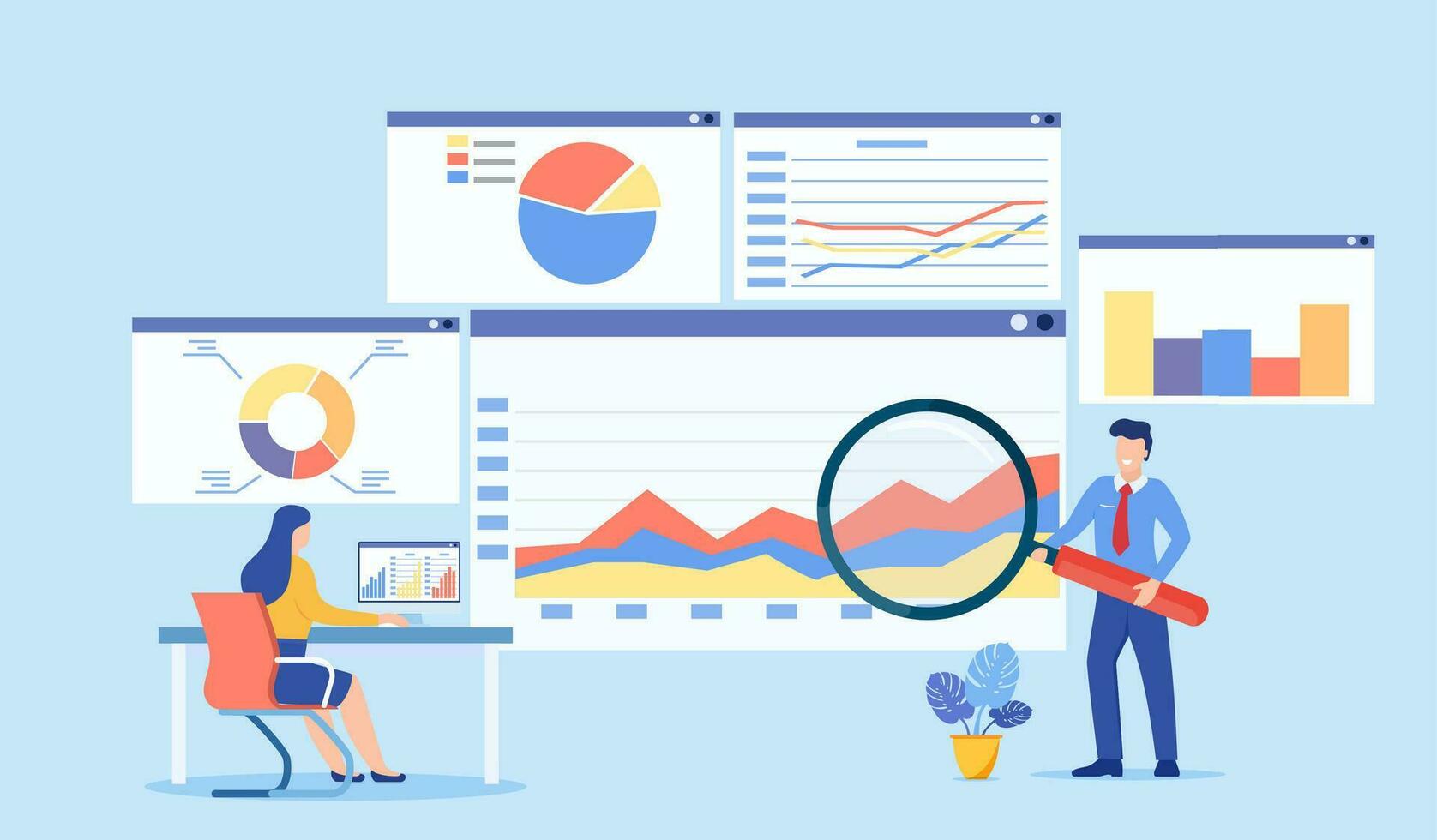 data-analytics-dashboard-and-business-finance-report-business-people-working-for-data-analytics-and-monitoring-on-web-report-business-finance-investment-concept-illustration-in-flat-style-vector